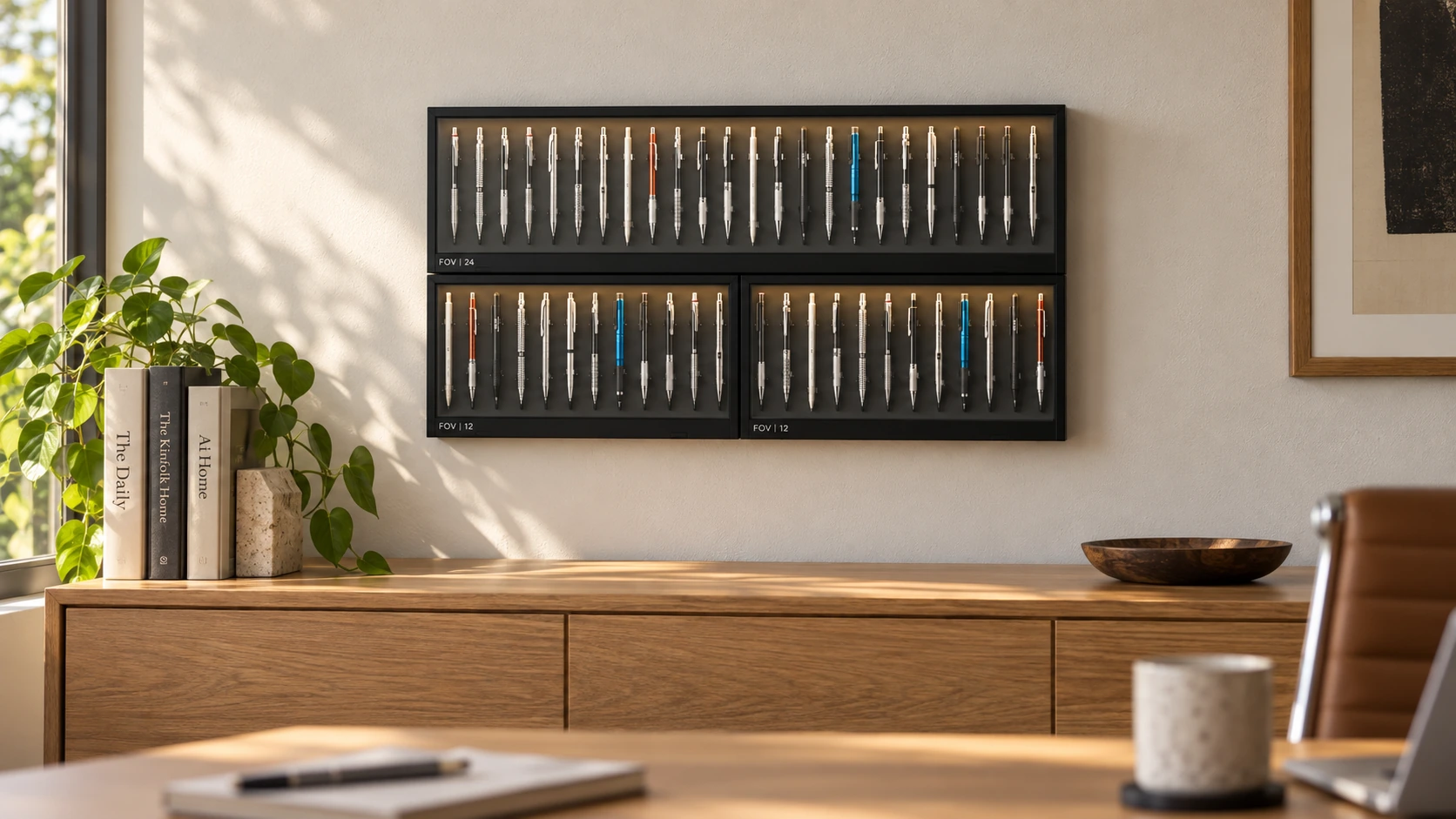 FOV 24 and two FOV 12 displays on a light wall
